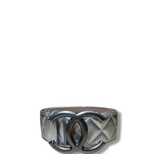Chanel CC Logo Quilted Metallic Leather Belt Silver 90